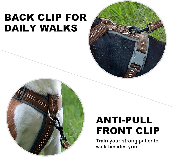 Plutus Pet No Pull Dog Harness, Adjustable Nylon Harness with Soft Padding, Reflective and Heavy Duty Dog Harness for Small, Medium, Large Dogs(Chocolate, XS)