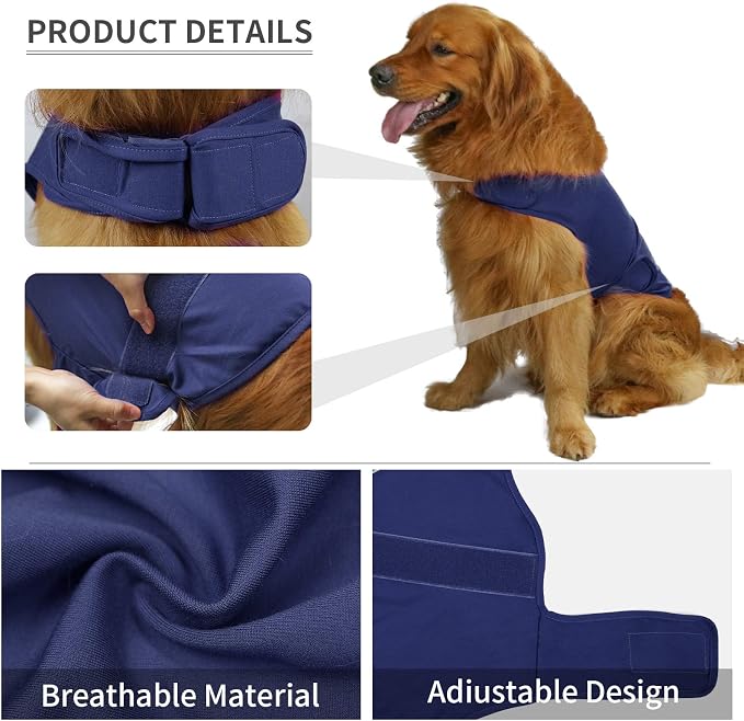 Comfort Dog Anxiety Relief Coat, Dog Anxiety Calming Vest Wrap for Thunderstorm,Travel,4th of July Fireworks,Vet Visits,Separation Anxiety Relief for Dogs (L., Navy)