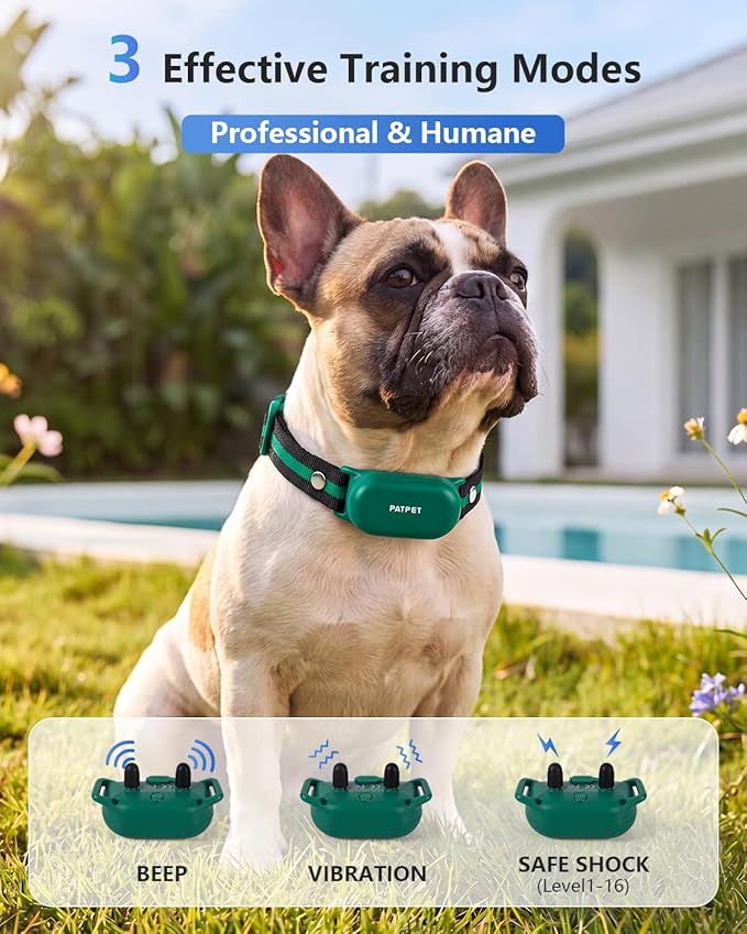 PATPET Shock Collar for Dogs - 4000FT Dog Training Collar with Remote, IPX7 Waterproof 4 Modes (Beep/Vibration/Shock/Safe) Dog Shock Collar, Rechargeable E-Collar for Small Medium Large Dogs (Green)
