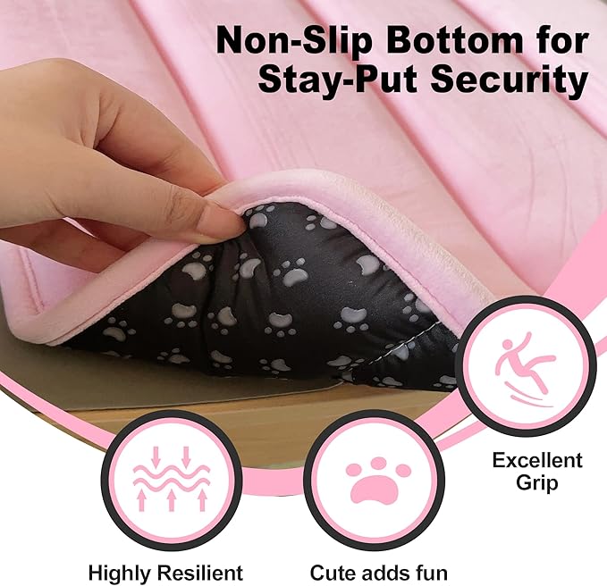 pobopobo Dog Crate Pad, Ultra Soft & Anti-Slip Kennel Mat, Secure Fit for Metal Crates & Dog Cages, Washable Cozy Bed for Small Medium Large Dogs (Pink, S(23"*14"*1.5"))