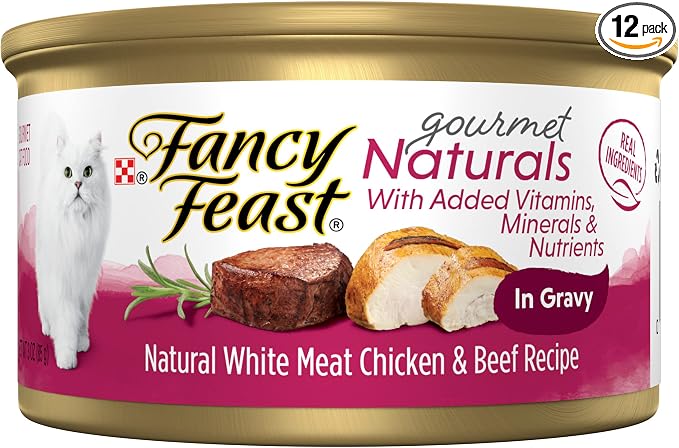 Purina Fancy Feast Wet Cat Food Gourmet Naturals White Meat Chicken & Beef Recipe in Gravy - (Pack of 12) 3 oz. Cans