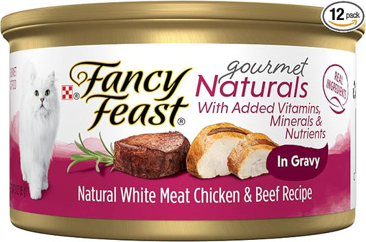 Purina Fancy Feast Wet Cat Food Gourmet Naturals White Meat Chicken & Beef Recipe in Gravy - (Pack of 12) 3 oz. Cans