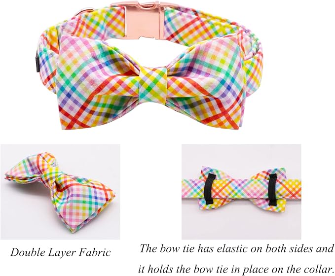 Lionet Paws Easter Dog Collar with Bowtie - Colorful Cute Cotton Bowtie Dog Collar with Metal Buckle for Large Dog Girl Boy, XL, Neck 16-26in