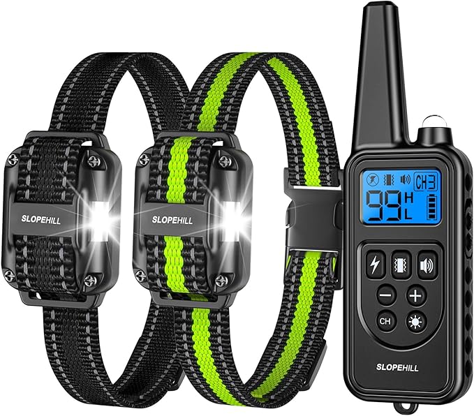SLOPEHILL Dog Training Collar with Remote, 4200FT Electric Shock Collar with Beep,Vibration, Shock,Flash Light and No Shock Mode, Waterproof E-Collar for 8-140lbs Small Medium Large Dogs(Black Green)