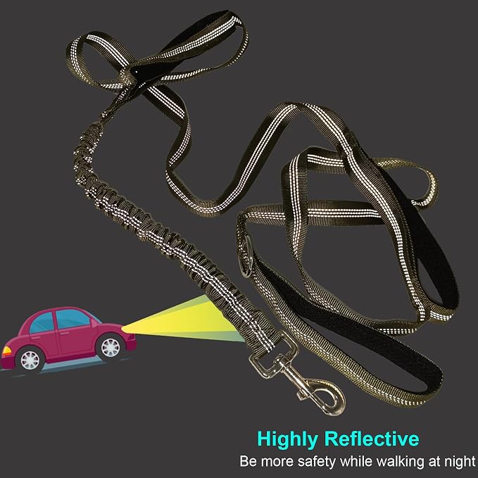BTINESFUL 8ft Dog Leash with 3 Handles, Triple Handle, Reflective, Shork Absorbing Bungee, Control & Safety Training for Large Medium Dogs (Army Green, 1 in x 8 ft)