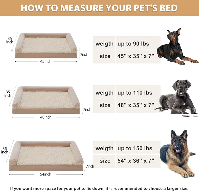 BFPETHOME Orthopedic Washable Dog Beds Large Sized Senior Dog for Comfy Sleeping with Removable Cover, Waterproof Big Soft Pet Couch Bed for Dogs Rerlax