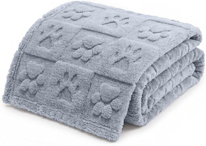 Americanflat 30x40 Jacquard Fleece Throw Blanket - Soft and Breathable Pet Blankets for Couches, Bed, Chair - Fleece Blanket for Home, Bedroom, or Outdoor - Gray Paw Print Blankets for Dogs or Cats