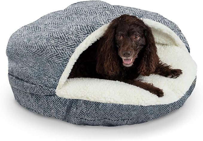 Snoozer Cozy Cave Dog Bed - Indoor Dog Bed with Cover Cave, Covered Calming Burrow for Medium & Large Sized Pets with Blanket Attached, Enclosed, Removable Washable Cover - XL, Palmer Indigo