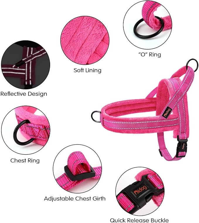 Didog Soft Flannel Padded Dog Vest Harness, No Pull/Quick Fit Reflective Dog Strap Harness, Easy for Training Walking (XXS:Chest 12-15", Hot Pink)