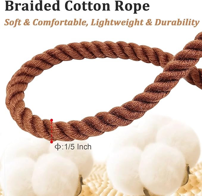 5FT Cotton Puppy Leash for Small Dogs - 1/5" Braided Dog Leash Lightweight & Soft Rope for Tiny Breeds/Cats Daily Walks Training, Coffee