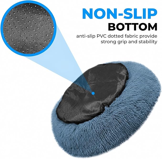 Whiskers & Friends Cat Beds for Indoor Cats, Fluffy Calming Donut Cat Bed, Small Dog Bed Washable - Orthopedic Soft Plush Pet Beds Sized for Kitten to Large Cats & Puppy to Small Dogs - Navy Grey C