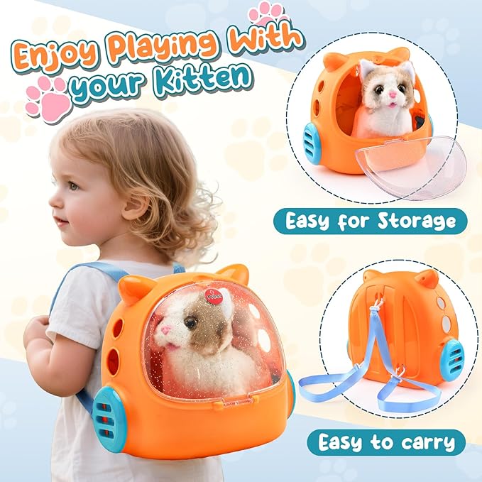 TUZT 17PCS Interactive Cat Toys for Kids, Toys for 3 4 5 6 7 8 Year Old Girls Kids Boys, Walking & Meowing Cat Toy with Sound, Veterinarian Playset for Toddlers, Idea Birthday Gifts for Little Girls