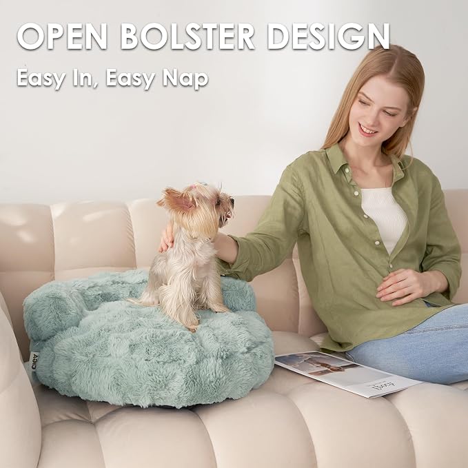 EHEYCIGA Soft Cat Couch Bed for Indoor Cats, Fluffy Small Dog Bed with Removable Washable Cover, Bolster Pet Sofa, Waterproof and Non-Slip, 23" x 23"x 7", Green