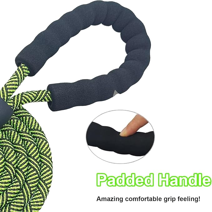 MayPaw Heavy Duty Rope Dog Leash, 3/4/5/6/7/8/10/12/15 FT Nylon Pet Leash, Soft Padded Handle Thick Lead Leashes for Large Medium Dogs (Green Black, 1/2" * 8')