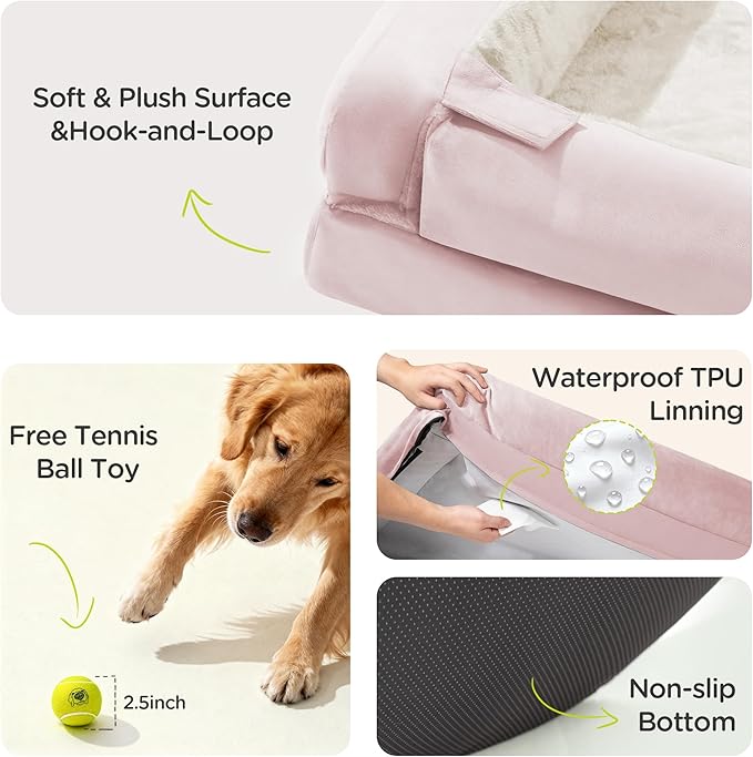 Orthopedic Memory Foam Dog Bed, 42x30, Waterproof for Large Dogs | Removable washable cover. Egg crate foam for joint relief. Non-slip base. Tennis ball toy included. For extra large breeds.