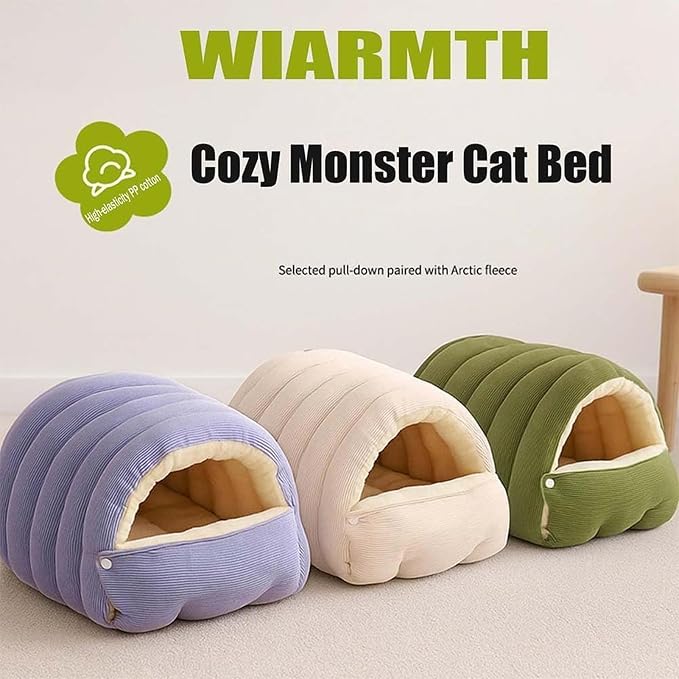 Winter Cave, Cozy Covered Dog Bed with Removable Washable Cover, Enclosed Plush Warmth for Small Large Dogs Cats, Calming Security Pet Den for Indoor Outdoor Use,Beige,M