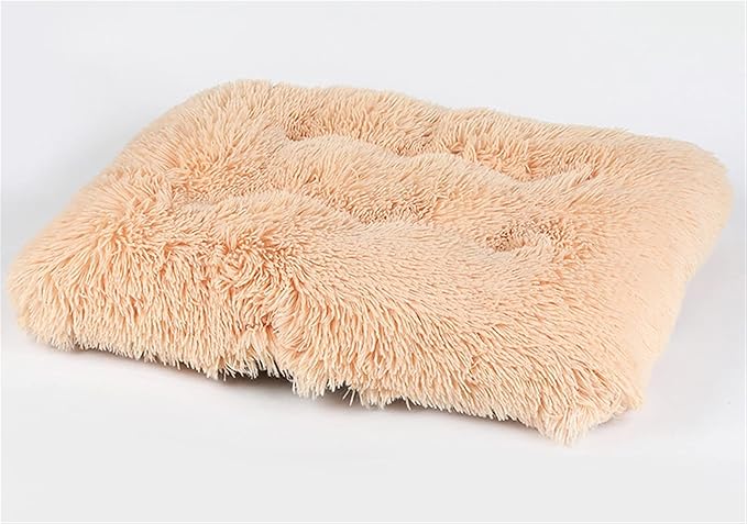 Long Plush Calming Pet Bed Cuddler Pet Bed for Dogs and Cats Fluffy Faux Fur Dog Bed with Anti Slip Bottom Machine Washable Pet Sleep Bed Crate Mat Champagne M