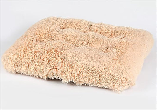 Long Plush Calming Pet Bed Cuddler Pet Bed for Dogs and Cats Fluffy Faux Fur Dog Bed with Anti Slip Bottom Machine Washable Pet Sleep Bed Crate Mat Champagne M