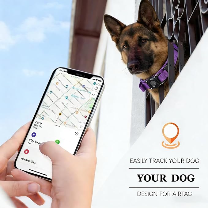 Upgraded AirTag Dog Collar,Waterproof Tactical Dog Collar with AirTag Holder, Control Handle and Metal Buckle,Heavy Duty Dog Collars for Large Dogs Adjustable Heavy Duty Dog Collars(DeepPurple，XXL