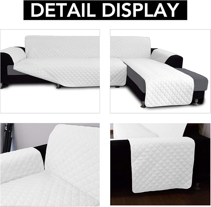 Easy-Going L Shape Sofa Slipcover - Sectional Couch Cover with Chaise & Reversible Sofa Cover for Pets & Kids (X-Large, White/White)