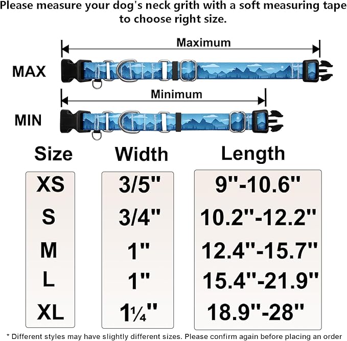 Martingale Collar for Dogs with Buckle Dog Collar Adjustable Soft Nylon Boy Dog Collars for Extra Large Dogs, Blue Sunset