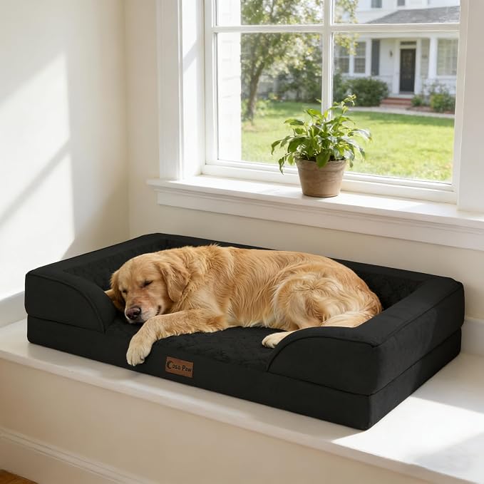Orthopedic Dog Beds for Extra Large Sized Dogs 45x35 Inch, XL Waterproof Egg Crate Foam Dog Sofa Bed with Removable Washable Cover Big Pet Couch with Bolster & Non-Slip Bottom, Black