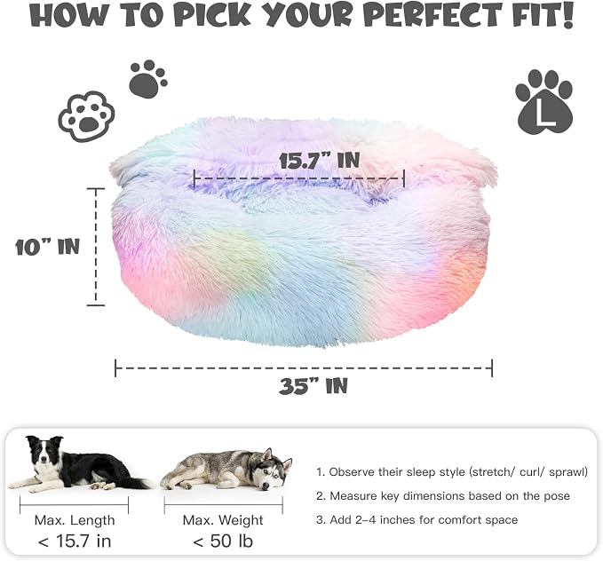 Himax Dog Beds for Large Dogs, Donut Dogs Beds with Blanket Attached, Calming Round Dog Bed Washable(20"/26"/35") Multicolor