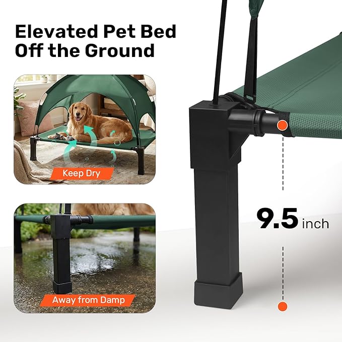 Heeyoo Elevated Dog Bed with Removable Canopy, Portable Dog Cot with Sun Protection Shade Tent, Raised Pet Cooling Cot Bed for Dogs, 60in