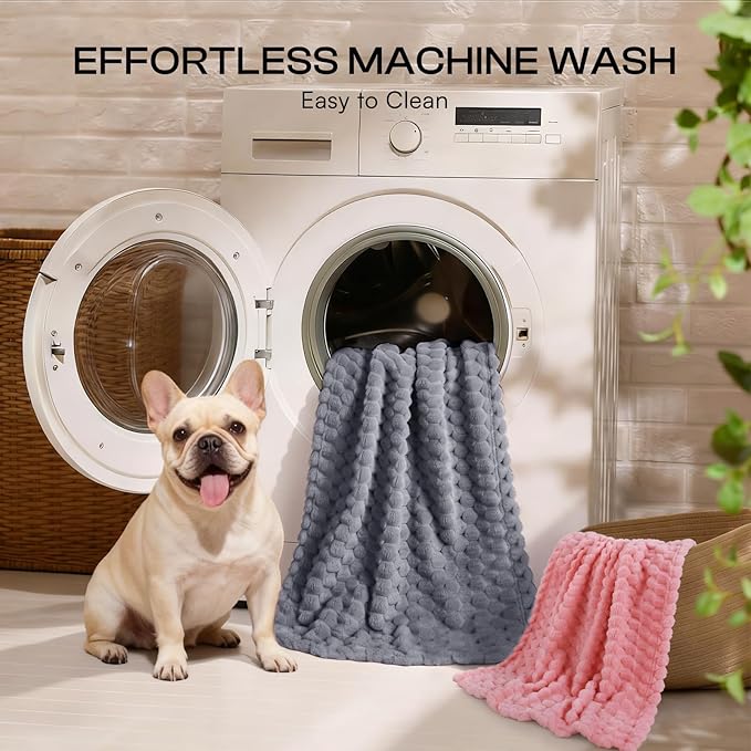 Luciphia 300GSM Fleece Dog Blanket for Small Medium Large Dogs 3D Jacquard 1 Pack 3 Flannel Puppy Cat Pet Throw Blankets Soft Washable Decorative Furniture Protect Pcs3-Grey/White/Pink, M(30''x20'')