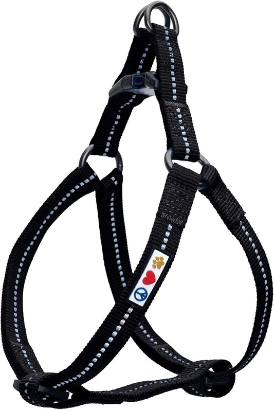 Pawtitas Recycled Reflective Step-in Dog Harness – Adjustable No-Pull Vest for Puppies to Seniors, Safe & Comfortable L Black