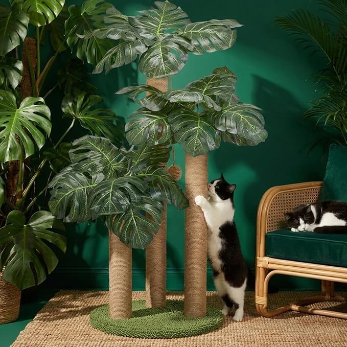 LEMONDA 31.5Inch Cat Scratching Post,Cat Scratcher Tree with 3 Scratching Poles & 2 Interactive Dangling Balls,Cats Scratching Posts for Indoor Kitten & Adult Cats