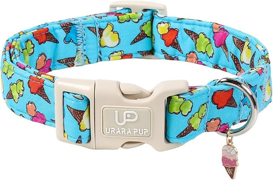 Summer Dog Collar, Colorful Icecream Cotton Dog Collar with Quick Release, Summer Collars for Small Medium Large Boys Dogs, Cute Durable Comfortable Pet Collars
