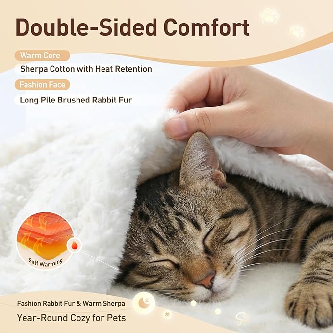 Cat Blanket for Indoor Cats Ultra-Soft Plush Small Blanket Machine Washable Cozy Calming for Kittens Cats Bed Couch Car 21"x18" White
