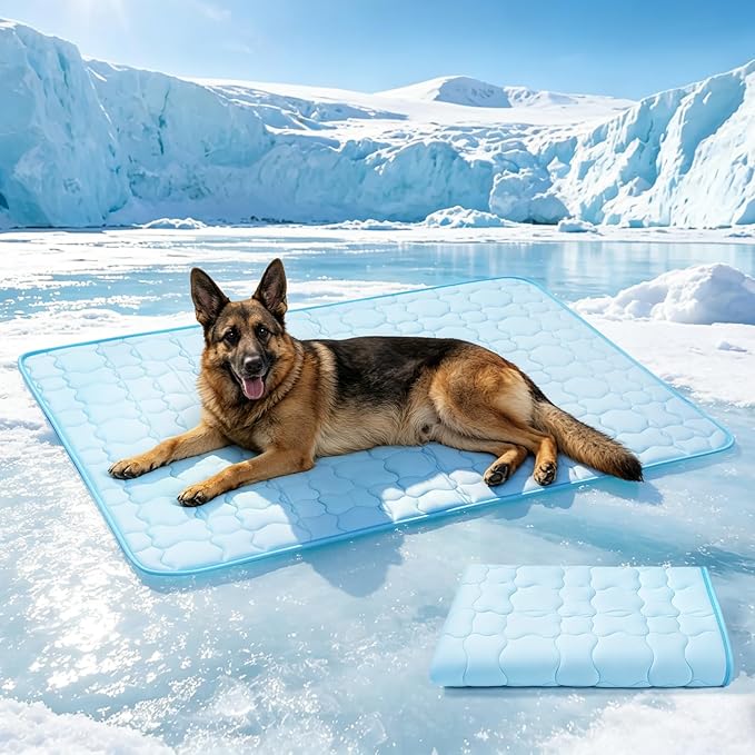 Mora Pets Dog Cooling Mat Pet Cooling Pad for Extra Large Dogs Q-Max>0.5, Breathable Washable Self Cool Dog Mat for Indoor Floors, Crate, Sofa & Outdoor Use, Non Gel Summer Ice Silk Cold Pad XL 47x32