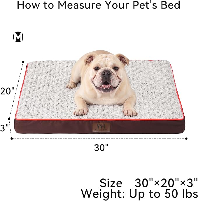 WESTERN HOME WH Orthopedic Dog Bed Medium Size Dog, Waterproof Medium Pet Bed with Removable Washable Cover and Nonskid Bottom, Thick Egg Crate Foam Pet Beds, Brown 30"