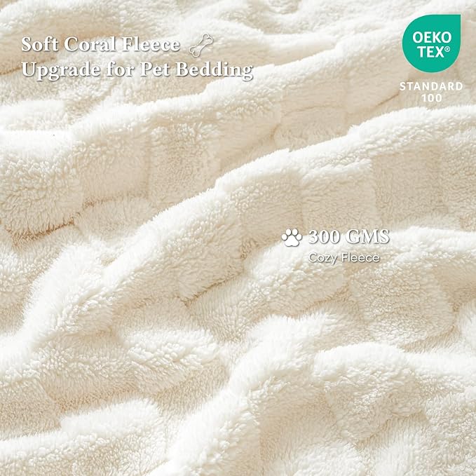 David's Home Large Dog Blankets Washable Pet Bed Cover, Soft Fluffy Fuzzy Cat Puppy Blanket with Premium 300GSM Fleece for Pet Kitten Doggy, Cream, 50x60IN
