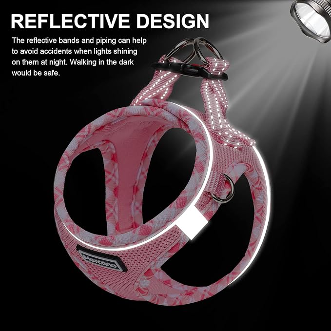 Mercano Soft Mesh Dog Harness and Leash Set, Step-in Reflective Breathable Lightweight Vest Harnesses with Safety Buckle for Small Dogs, Cats (Pink, XS)