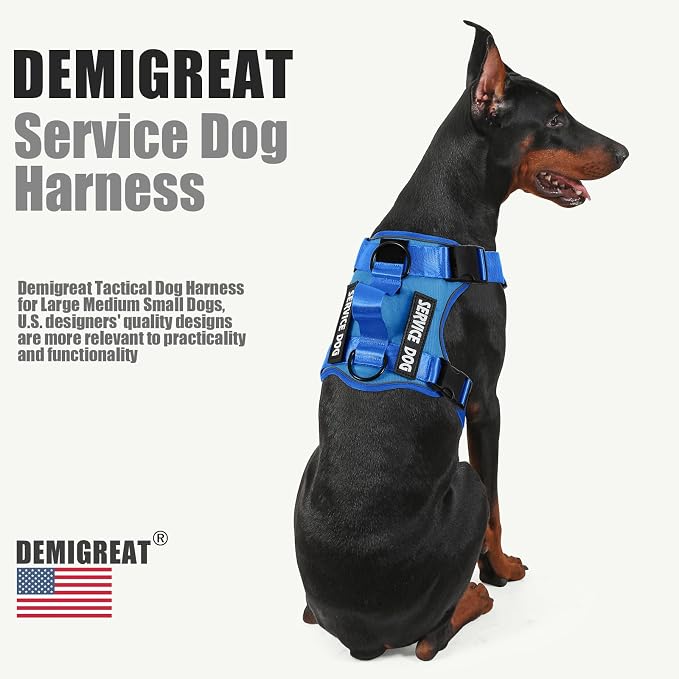 Service Dog Harness, Reflective Dog Vest Harness with 5 PCS Patches, Adjustable Soft Oxford Pet Harness, Inner Layer Mesh, Easy to Control for Small Medium Large Dogs
