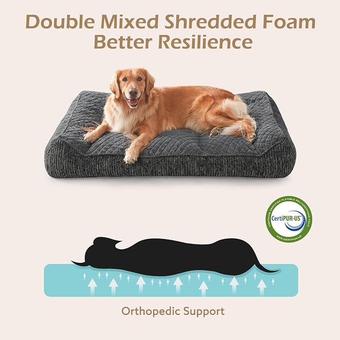 JOEJOY XL Orthopedic Dog Bed for Large Dogs Up to 80lbs - Extra Thick Foam Pet Bed Sofa with Bolster Sides, Large Sized Dog Couch Bed with Removable Washable Cover, Non-Slip Bottom, Grey (42"x30")
