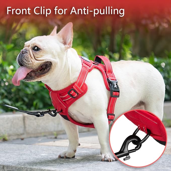 PoyPet No Pull Dog Harness, No Choke Reflective Dog Vest, Adjustable Pet Harnesses with Easy Control Padded Handle for Small Medium Large Dogs(Red Matching Trim,XS)