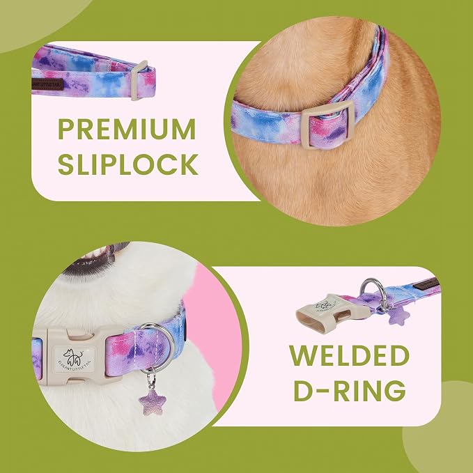 Elegant little tail Dog Collar - Colorful Print Dog Collars Cute Spring Puppy Adjustable Pet Collars with Sturdy Quick Release Buckle for Medium Dogs