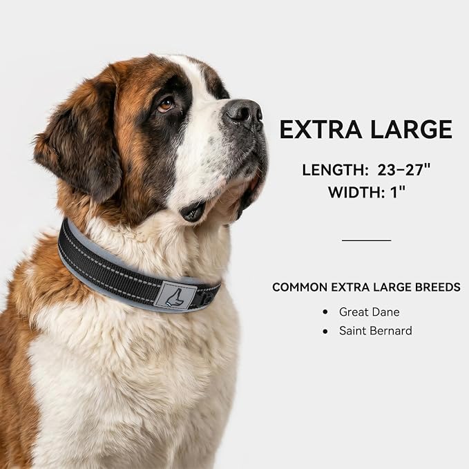 Joytale Dog Collar for Extra Large Dogs, Neoprene Padded and Adjustable, Reflective Wide Heavy Duty Pet Collars with Durable Metal Belt Buckle for Walking, Black, XL