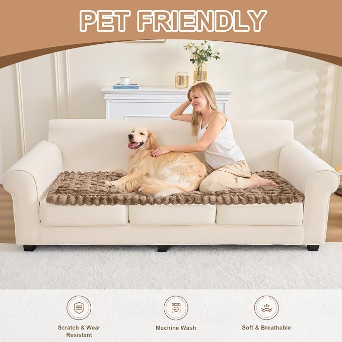 Waterproof Dog Couch Cover, Non Slip Pet Sofa Protector, Thick Fuzzy Couch Cover for Dogs, Machine Washable Furniture Protector, Scratch Resistant Pet Couch Mat(Leather color, 28" x 59"/70 x 150cm)