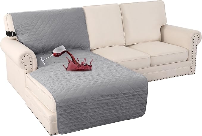 Turquoize 100% Waterproof Sofa Covers Chaise Lounge L Shape Sofa Protector Slip Cover Triple Non-Slip Sofa Slipcover for Sectional Couch Cover for Pets, Kids (Chaise, Dove Gray)