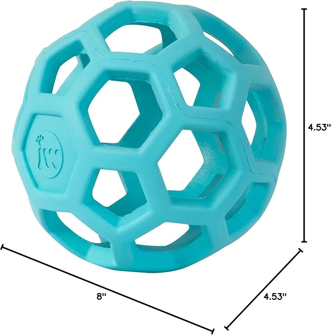 JW Pet HOL-ee Roller™, Dog Toy Puzzle Ball, Natural Rubber, Medium (4.5” Inch Diameter), Blue