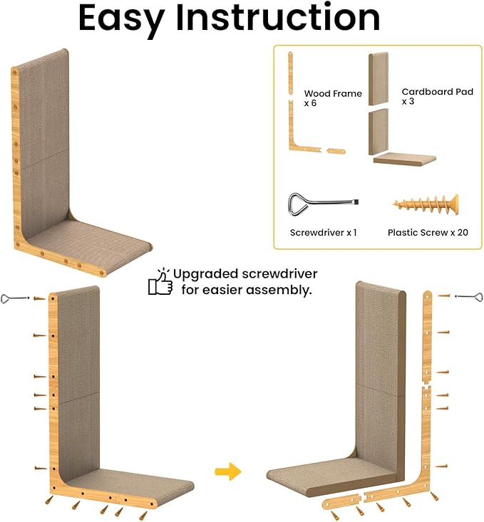 Conlun Cardboard Cat Scratcher, 26" L-Shaped Scratch Pad, Vertical Wall-Leaning Scratching Board to Protect Furniture for Indoor Cats,Wood Grain Jumbo