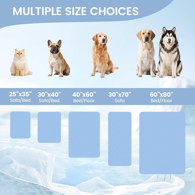 Cozy Bliss Deluxe Leakproof Cooling Blanket for Large Dogs Q-Max 0.5, Soft & Durable Washable Pet Cooling Mat for Hot Weather, Livingroom, Couch & Bed Protector for Cats, Haze Blue, 40"x60"