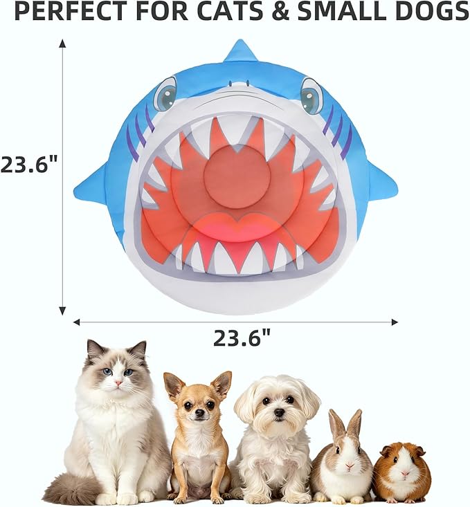 PUPTECK Cat Cooling Mat, 23.6”x23.6” Reversible Cooling & Warm Cat Sleeping Blanket Pad, Soft & Comfortable Summer Pet Cool Thicken Bed for Kittens Small Dogs, Blue Shark