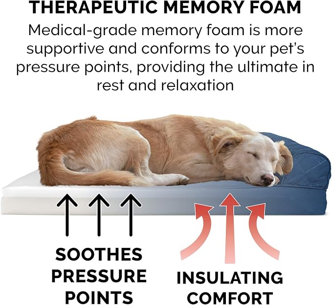 Furhaven Memory Foam Dog Bed for Large Dogs w/ Removable Bolsters & Washable Cover, For Dogs Up to 125 lbs - Quilted Sofa - Navy (Blue), Jumbo Plus/XXL
