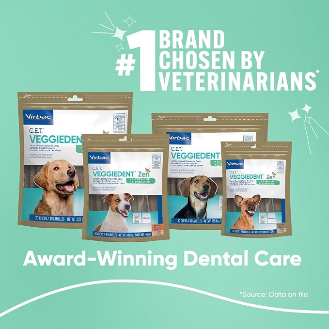 Virbac C.E.T.® VEGGIEDENT® Zen Tartar Control Chews for Dogs - Multifunctional to Support Mental Well-Being, VOHC Approved - Large Dogs Over 66lbs